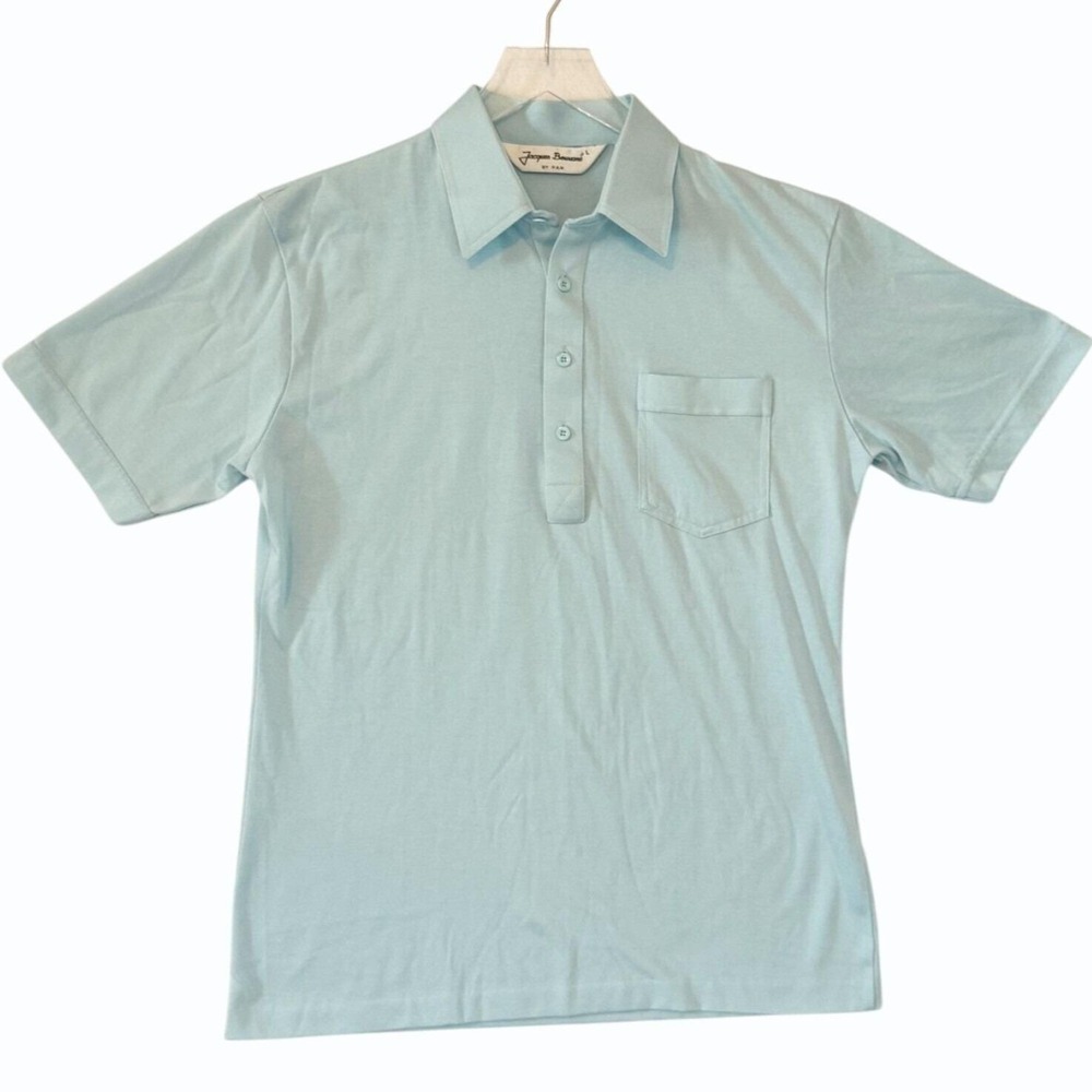 Vintage 90s Jacques Bouvare Mens L Polo‎ Shirt Lightweight Pale Blue Retro